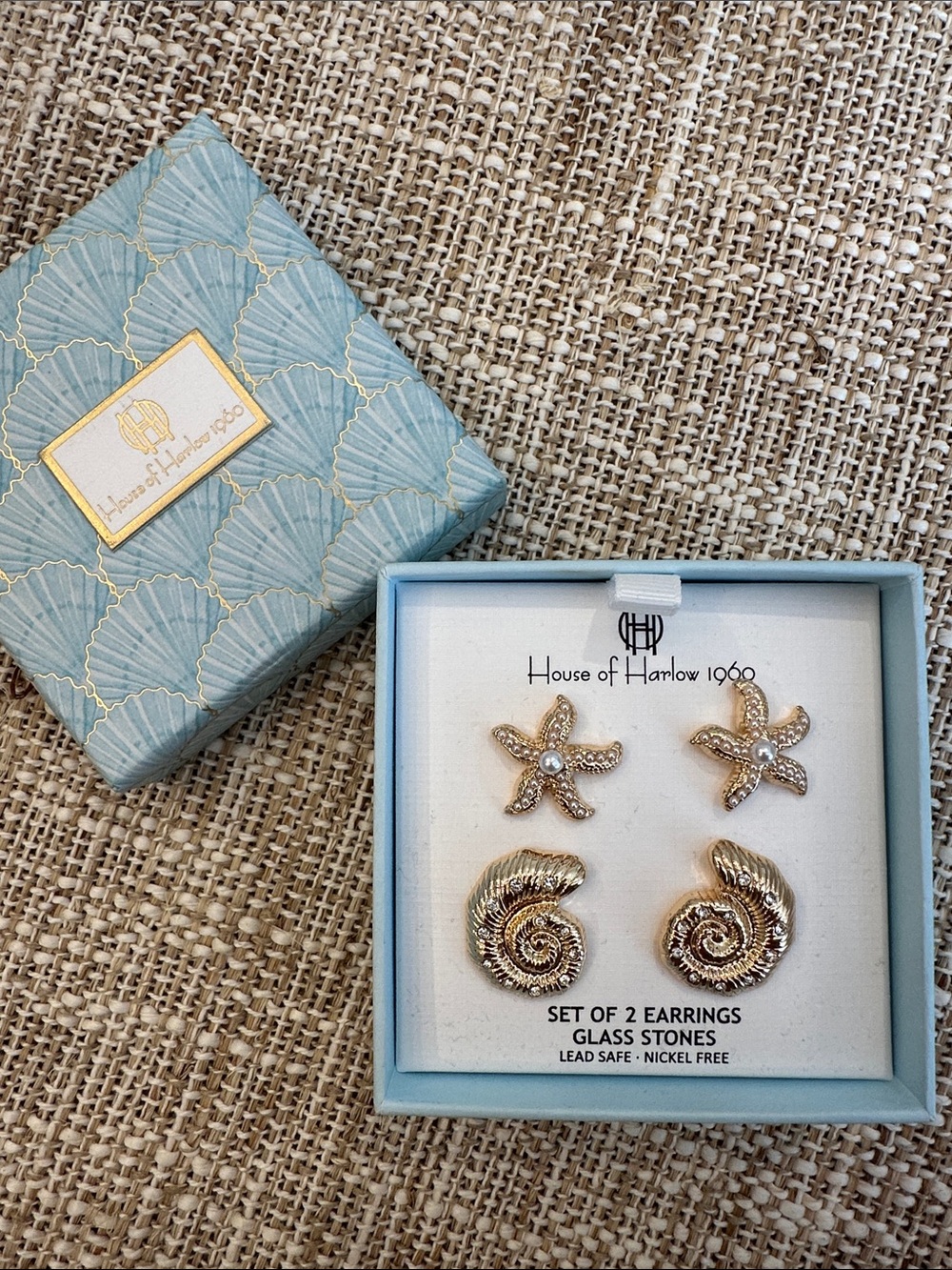 House of Harlow 1960 Gold Starfish and Shell Stud Earring Duo